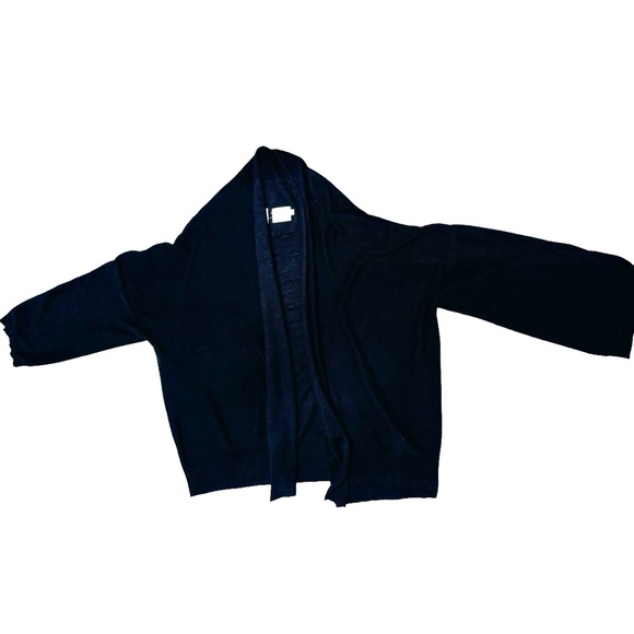 DKNY PURE BLACK KNIT LINEN OPEN CARDIGAN SHAWL COLLAR SWEATER - Picture 16 of 16